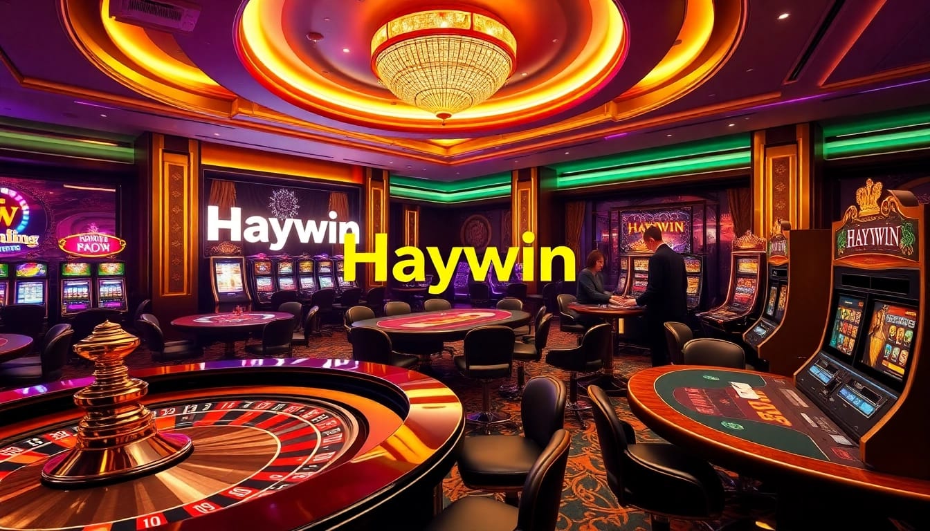 Haywin casino scene showcasing players excitement and luxury gaming atmosphere.