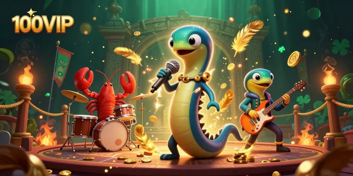 Celebrate wins at 100VIP with vibrant electric eel DJ performing at a lively underwater casino.