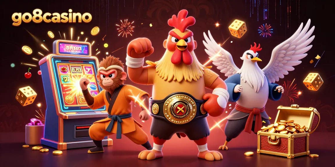 Engage with go8casino's vibrant game scene, featuring immersive 3D characters and dynamic casino elements.