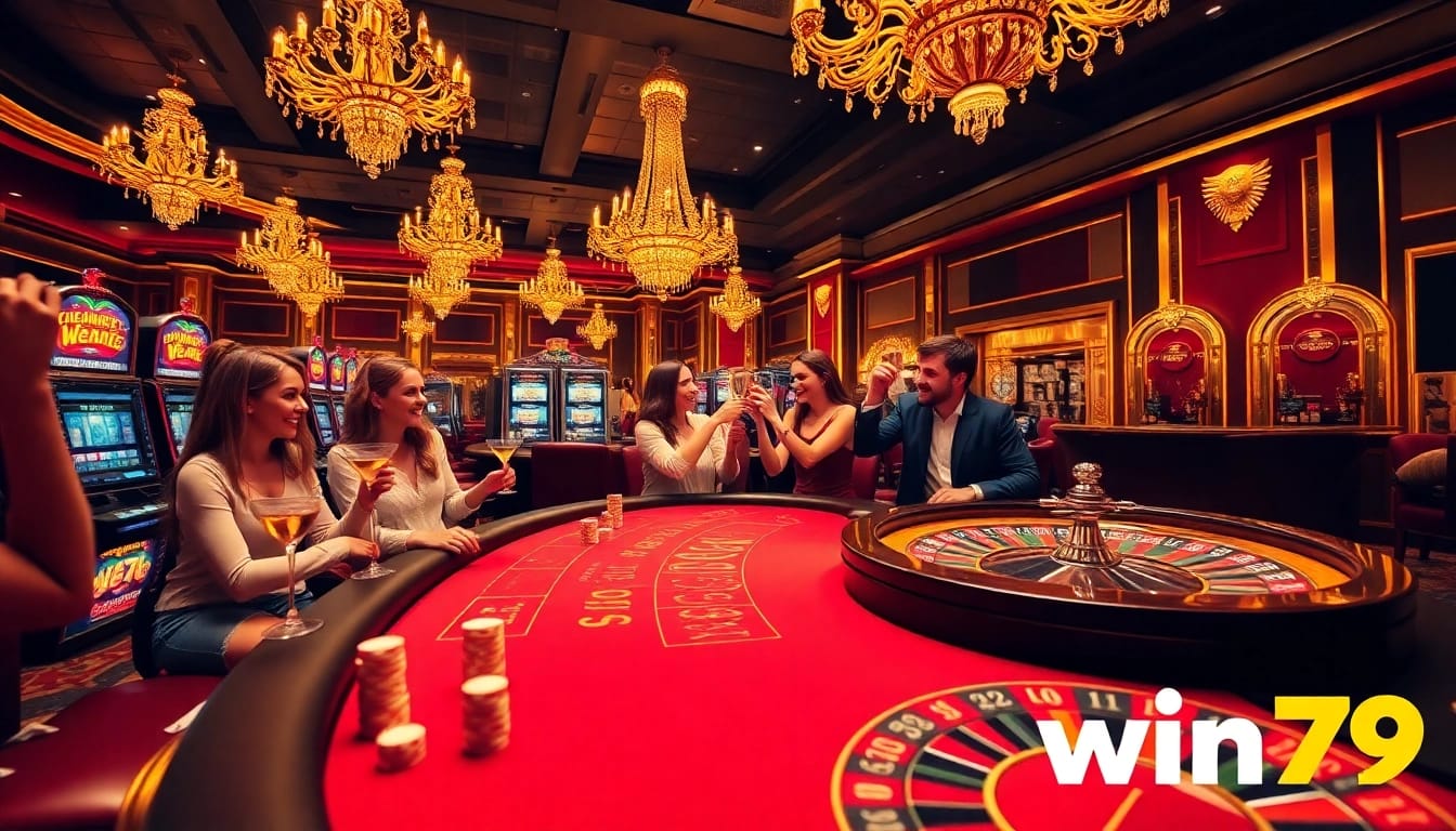 Engaging players celebrate a big win at the luxurious win79 casino.