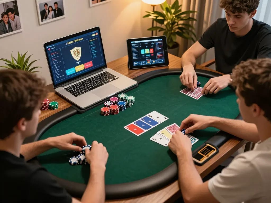 Engaging in strategic online poker at HD88 with colorful chips and cards visible.