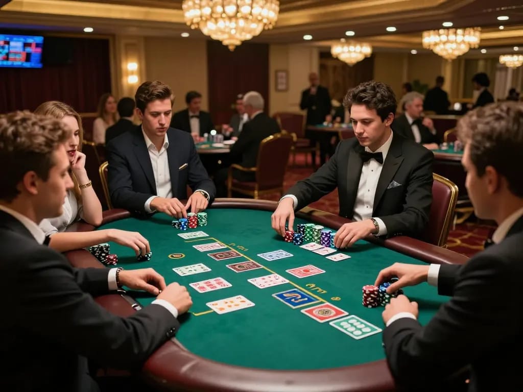 Exciting blackjack game at casino ta88 with players eagerly making bets and interacting during gameplay.