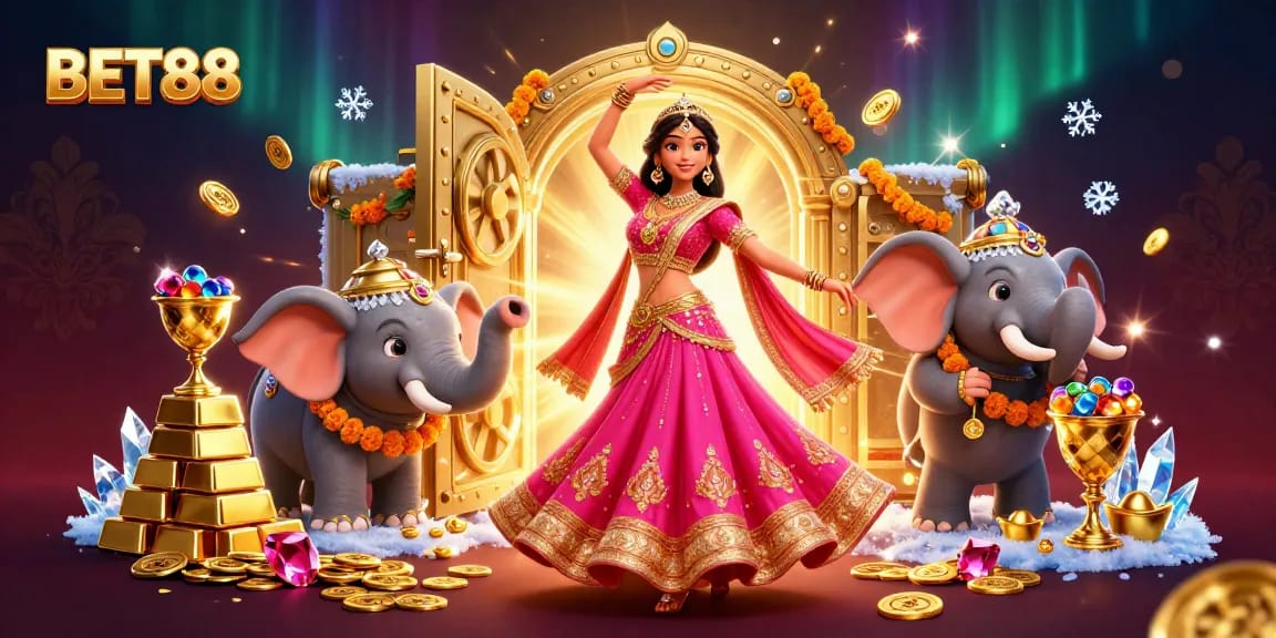 Experience ultimate excitement with BET88 in a vibrant, jewel-filled casino scene
