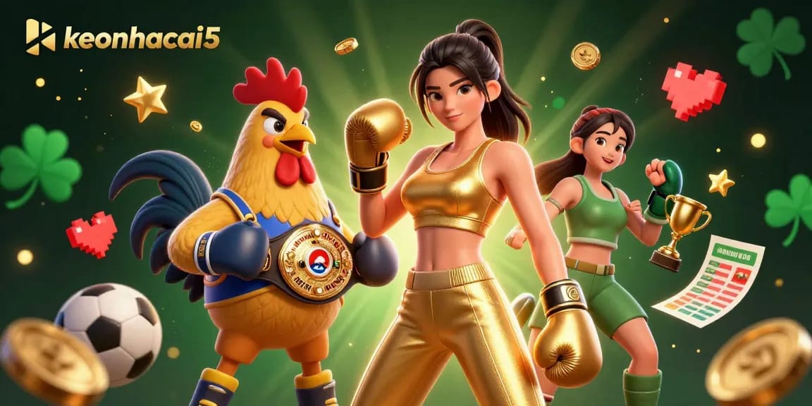 Join the excitement at keonhacai5 with dynamic sports betting action featuring lively characters and vibrant casino elements.