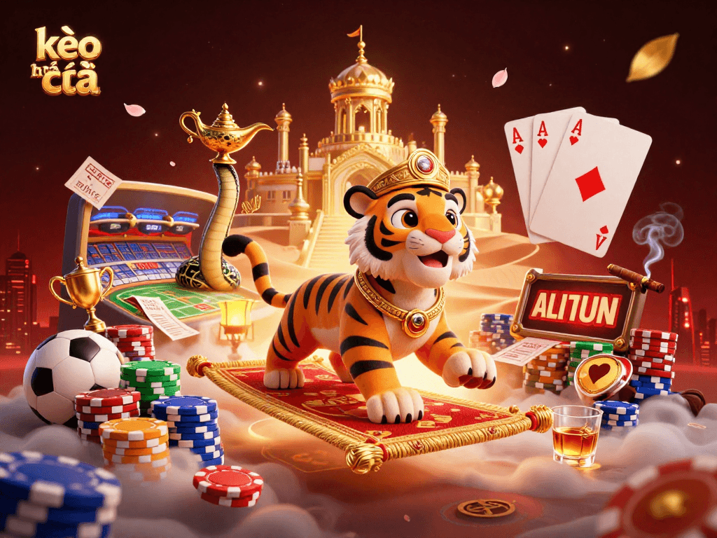 Experience thrilling sports betting with kèo nhà cái featuring an Arabian Nights-themed scene packed with poker elements.
