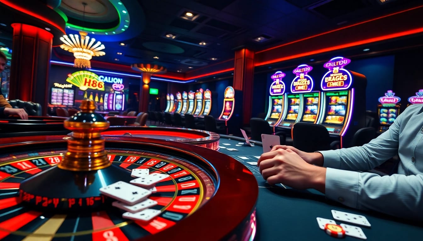 Players strategizing at a luxury gambling table featuring HU88 poker chips and roulette.