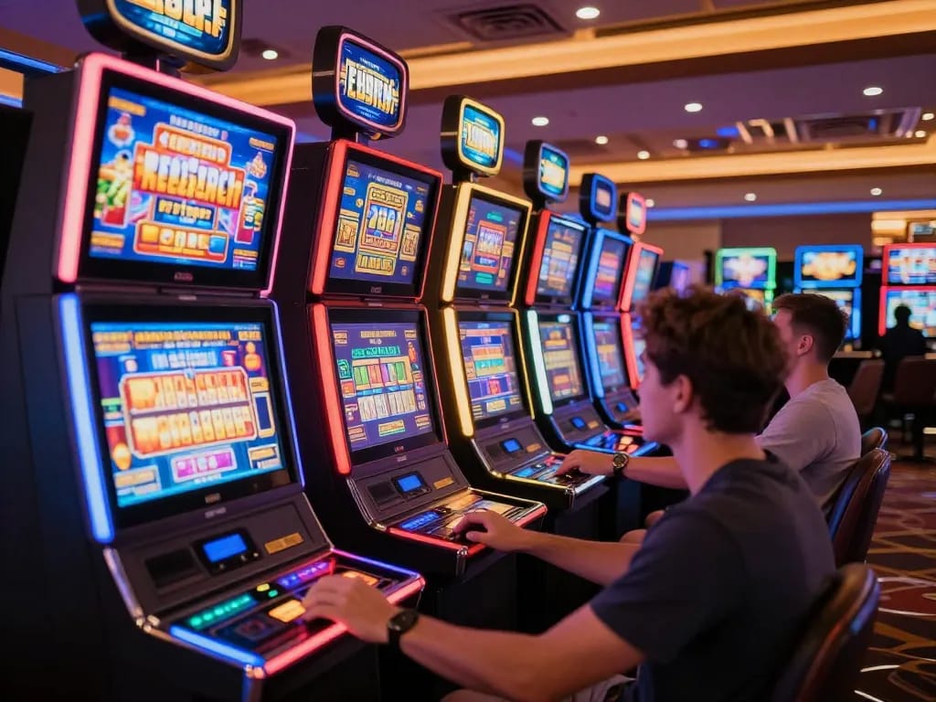 Experience electrifying thrills at FIVE88's slot gaming area with players enjoying the action.