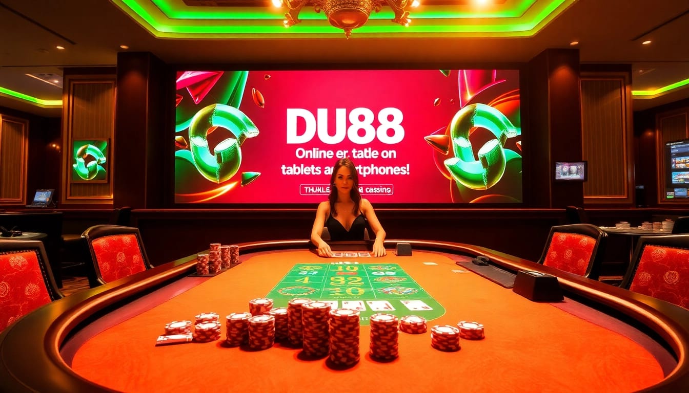 Experience exciting gaming at https://du88.sbs/ with vibrant poker tables featuring chips and cards.