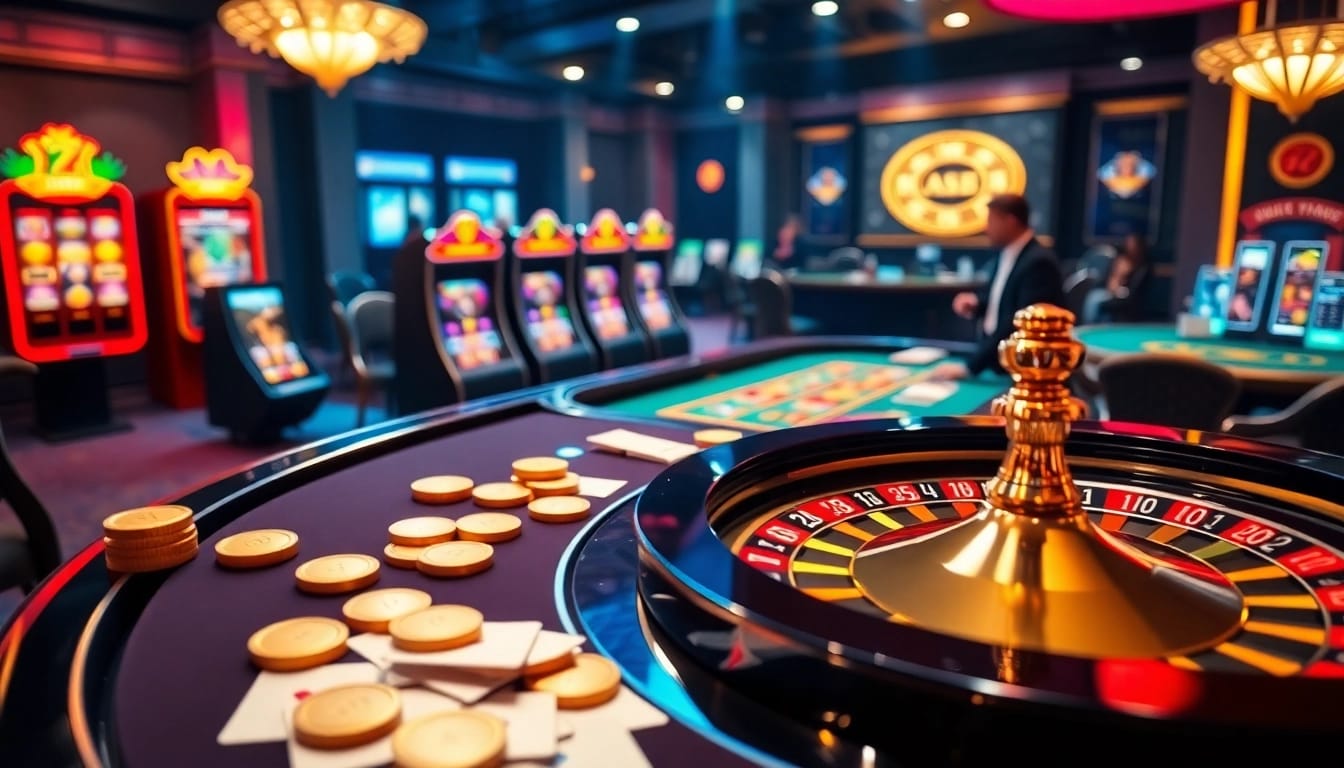 Engage in thrilling games at https://luck88.games/ with vibrant casino visuals featuring roulette and slot machines.