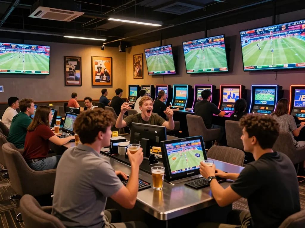 Place bets at the vibrant XX88 sports betting lounge with energetic atmosphere.