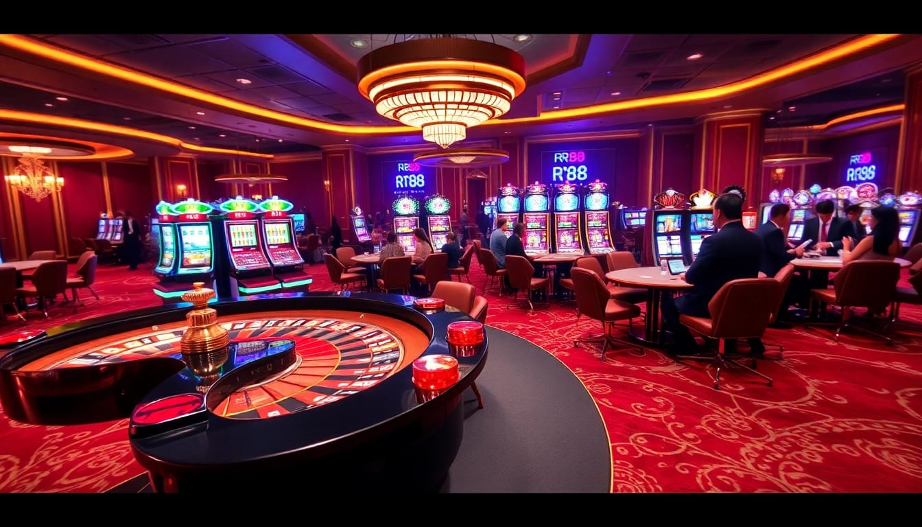 Players enjoying thrilling games at RR88 casino, showcasing excitement and professionalism.
