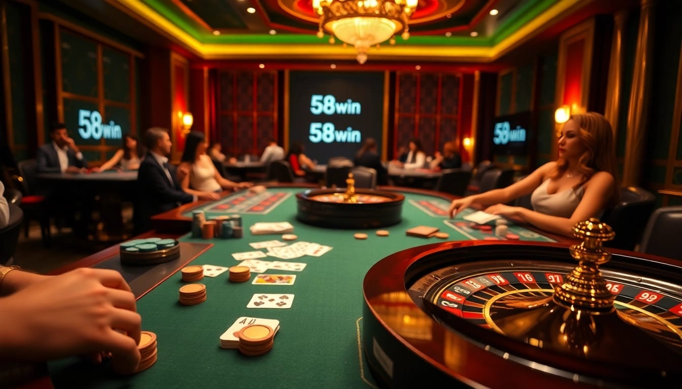 Experience the thrilling atmosphere of 58win with casino tables and vibrant gameplay.