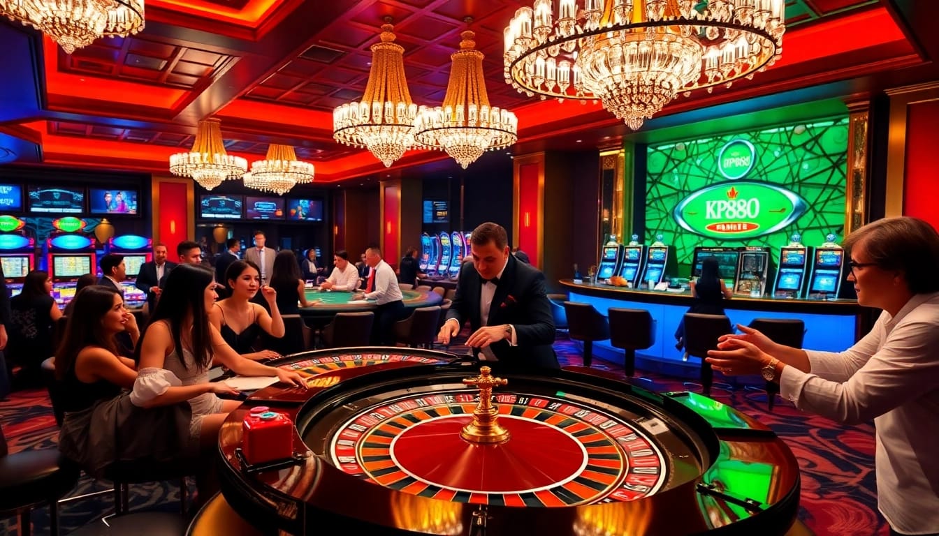 Players enjoying an exciting game at KP88 casino, vibrant roulette table scene.