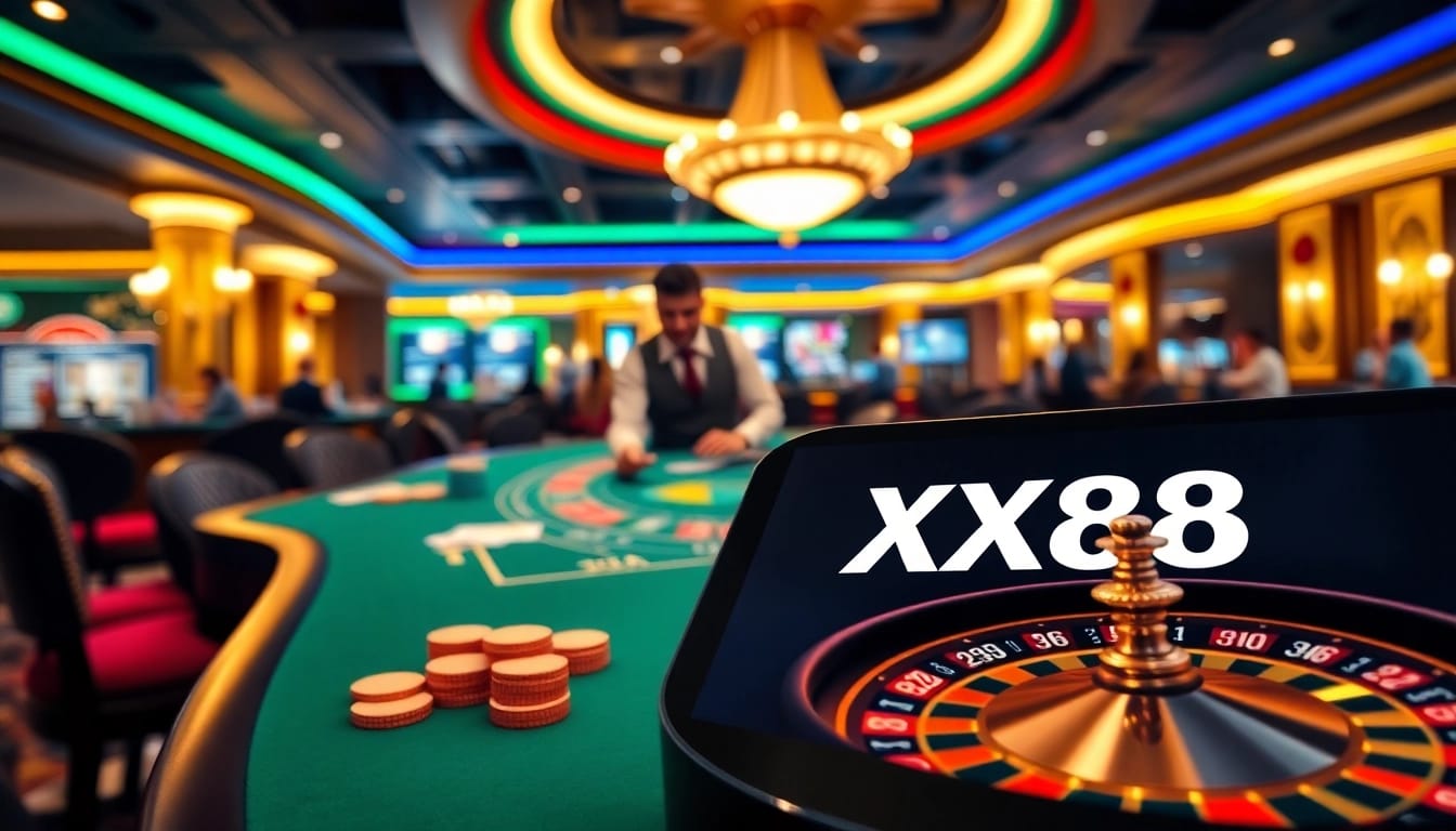 Engage with XX88's thrilling gaming experience at a modern casino table.