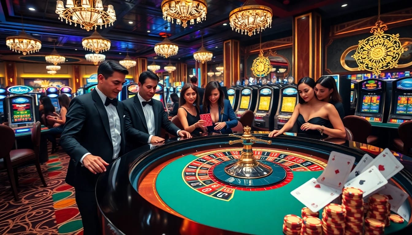 Players engage in thrilling bets at the roulette table, representing the excitement of thabet link.