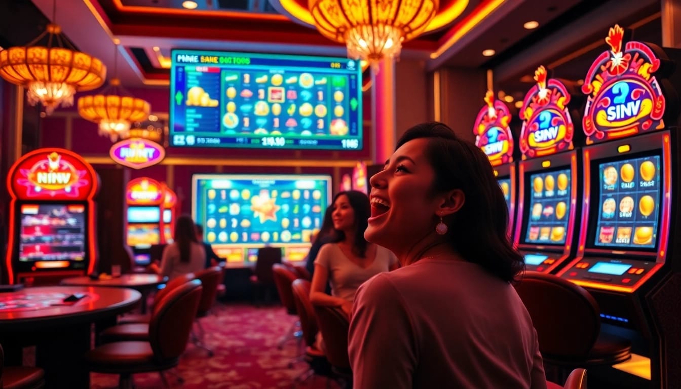 Experience the thrill of Nổ hũ with vibrant slot machines and casino excitement.