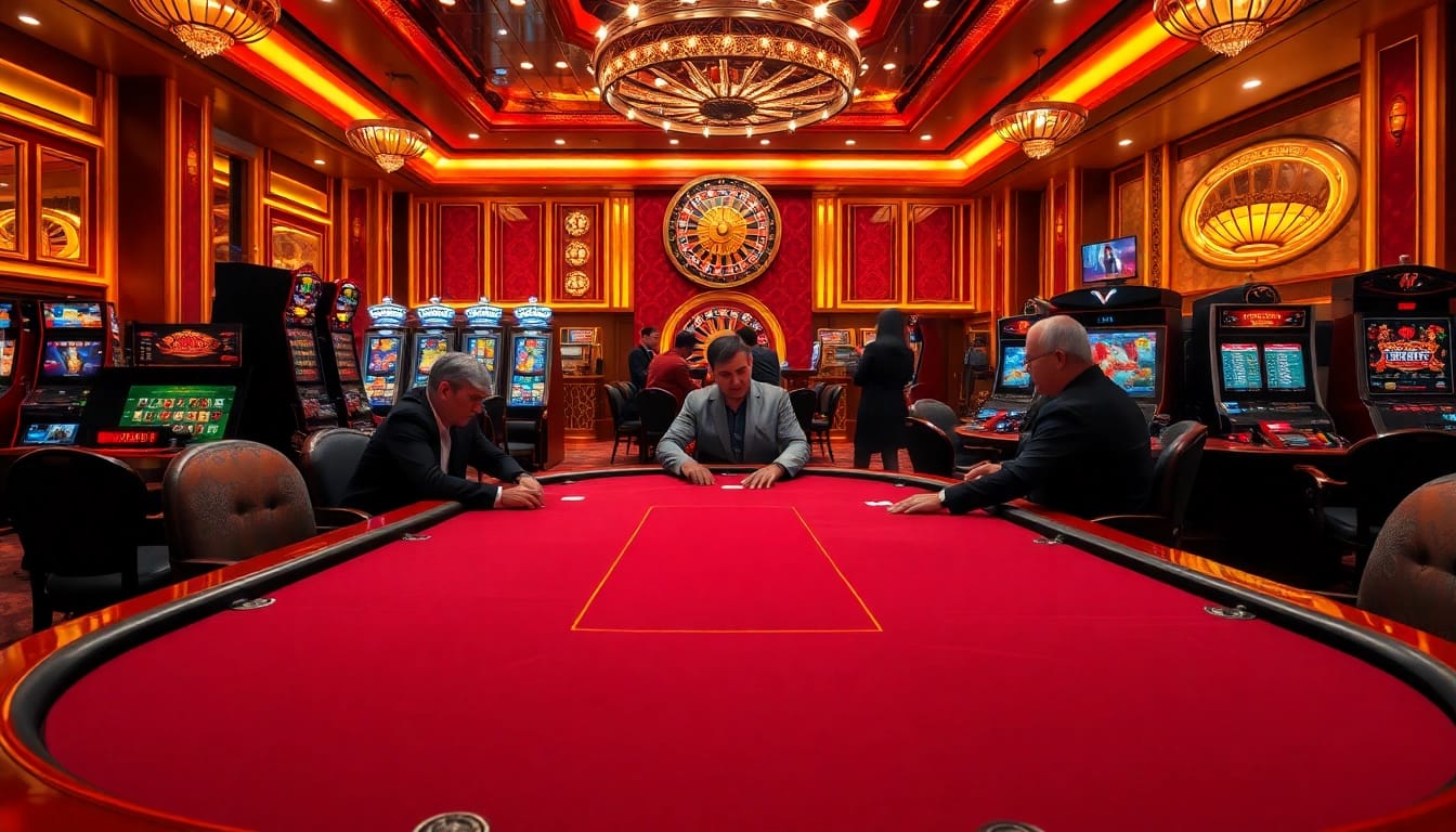 Experience the vibrant casino excitement at Trang chủ 9BET with players at a high-stakes poker table.
