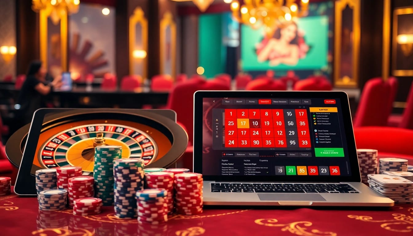 Engage in thrilling bets at Trang Chủ XIN88 with vibrant casino tables and poker chips.