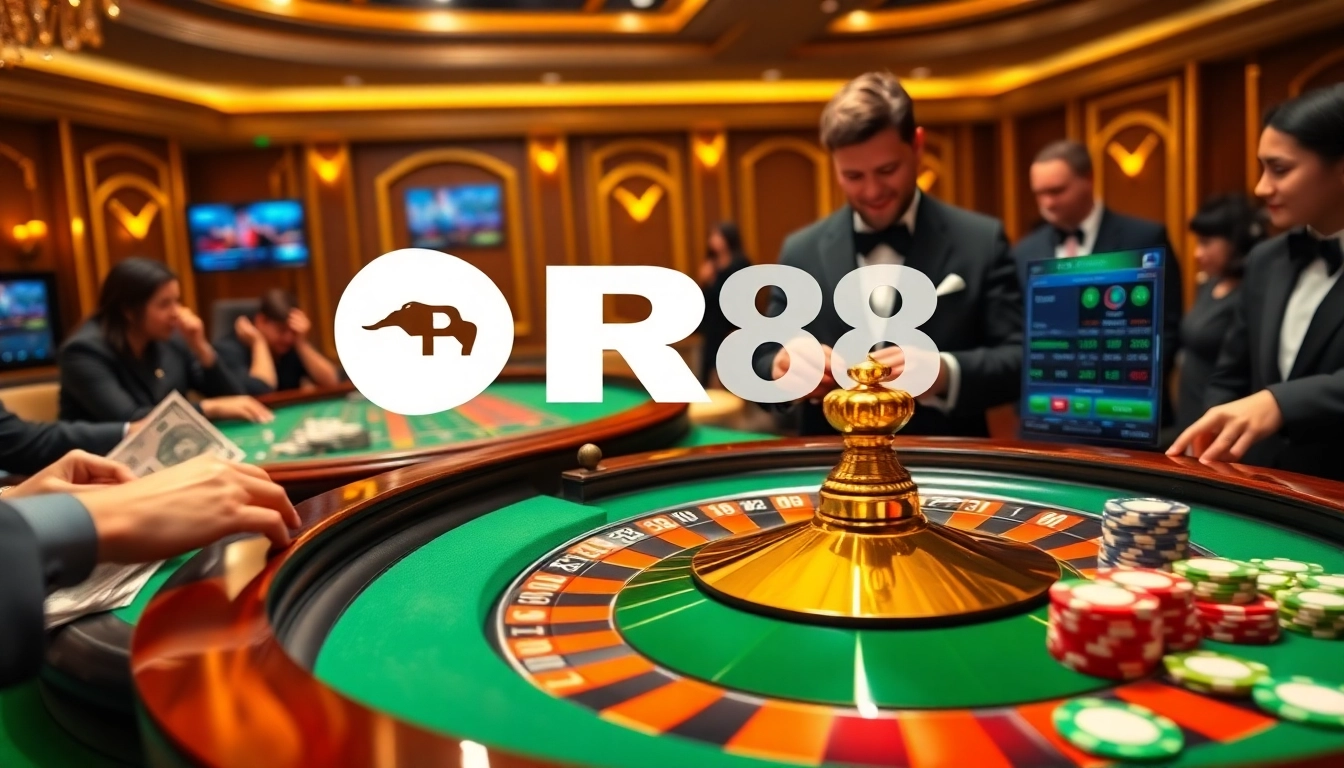 Watch players win big at RR88 Casino with vibrant chips and a stunning roulette wheel.