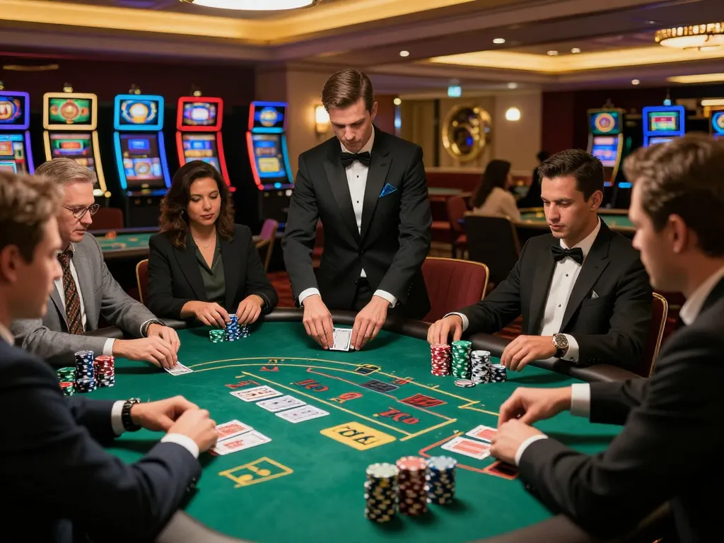 Players strategizing at a blackjack table in the rr88 casino, highlighting intense game moments.