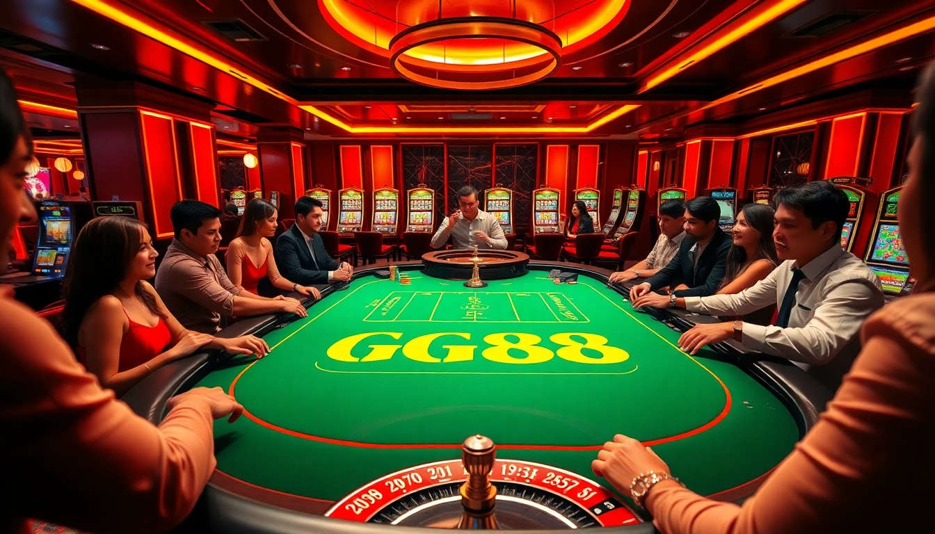 Experience the excitement at GG88's gaming table, bustling with players making high-stakes bets.