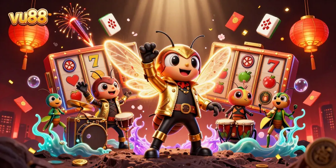 Experience thrilling games at vu88 with a vibrant 3D illustration of casino excitement and dynamic gameplay.