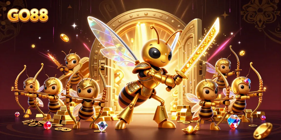 Experience thrilling gameplay with GO88's exciting features in this vibrant casino-themed illustration.