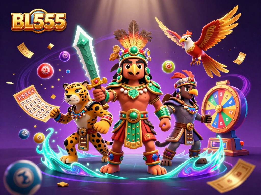 Experience thrilling gameplay with BL555 in this vibrant 3D cartoon casino scene featuring dynamic game elements.