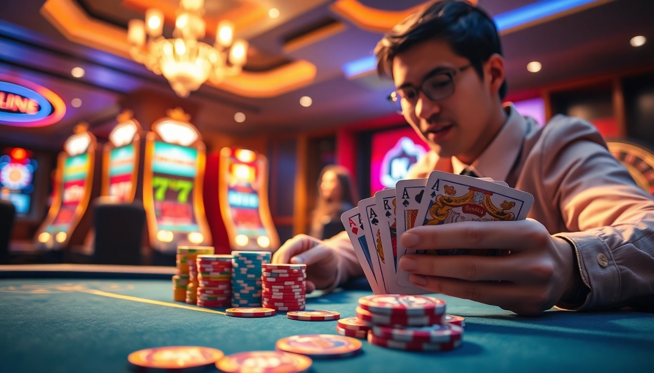 Excited player engaging in an intense xocdia88 game at a high-stakes casino table.