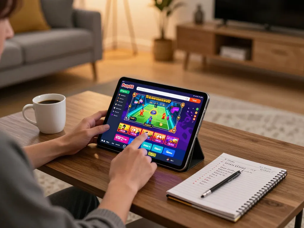 Bong88 player accessing casino app on tablet during a relaxed home gaming session