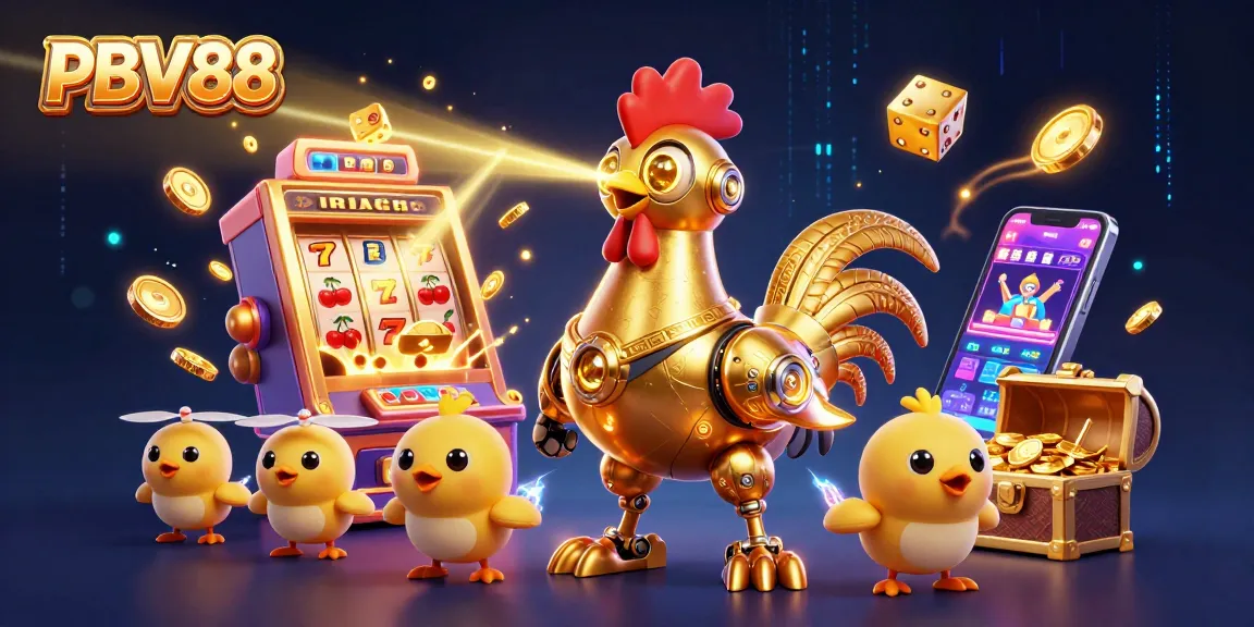 Engage in thrilling actions at PBV88 with golden rooster robot and dynamic casino atmosphere.