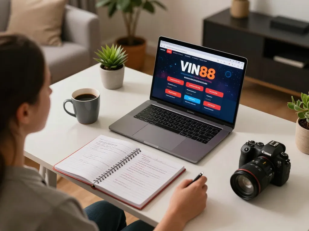 Engaging online gaming session at home with VIN88 interface on laptop, showcasing strategic betting setup
