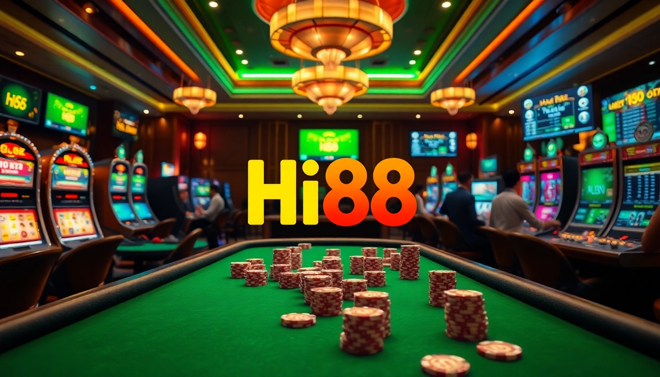 Hi88 casino gaming atmosphere with vibrant tables and exciting gameplay.