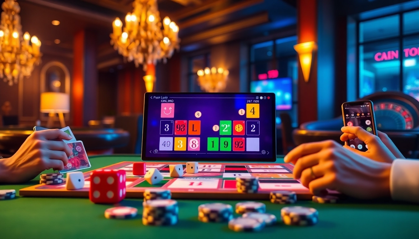 Online Ludo game interface showcasing competitive gameplay in a vibrant casino setting.