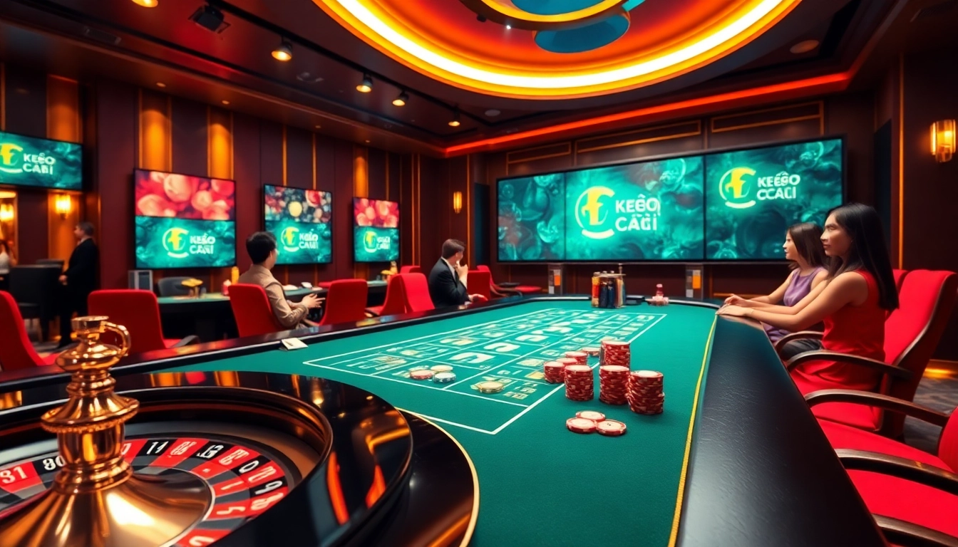 Kèo Nhà Cái betting scene with colorful chips and elegant casino elements.