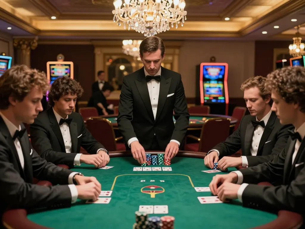 Five88 high-stakes poker game in luxurious casino, players focused on their winning hands.