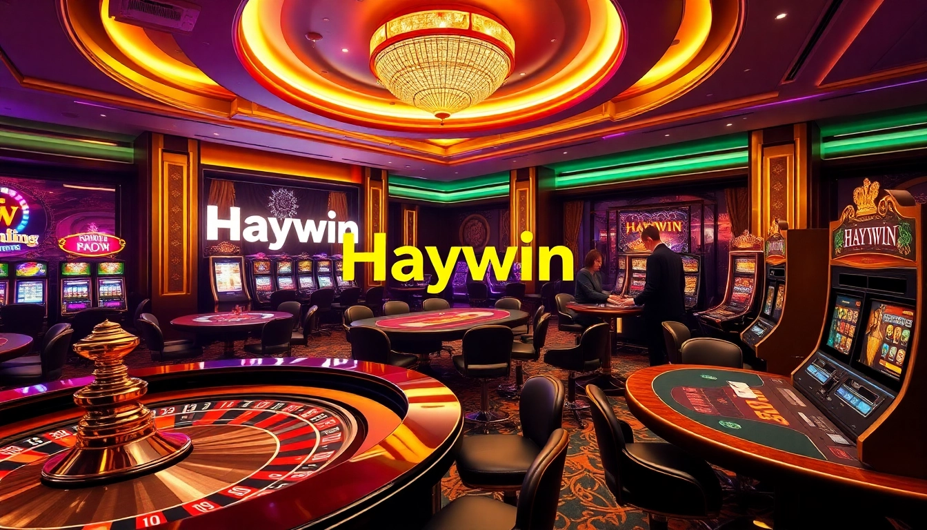 Haywin casino scene showcasing players excitement and luxury gaming atmosphere.