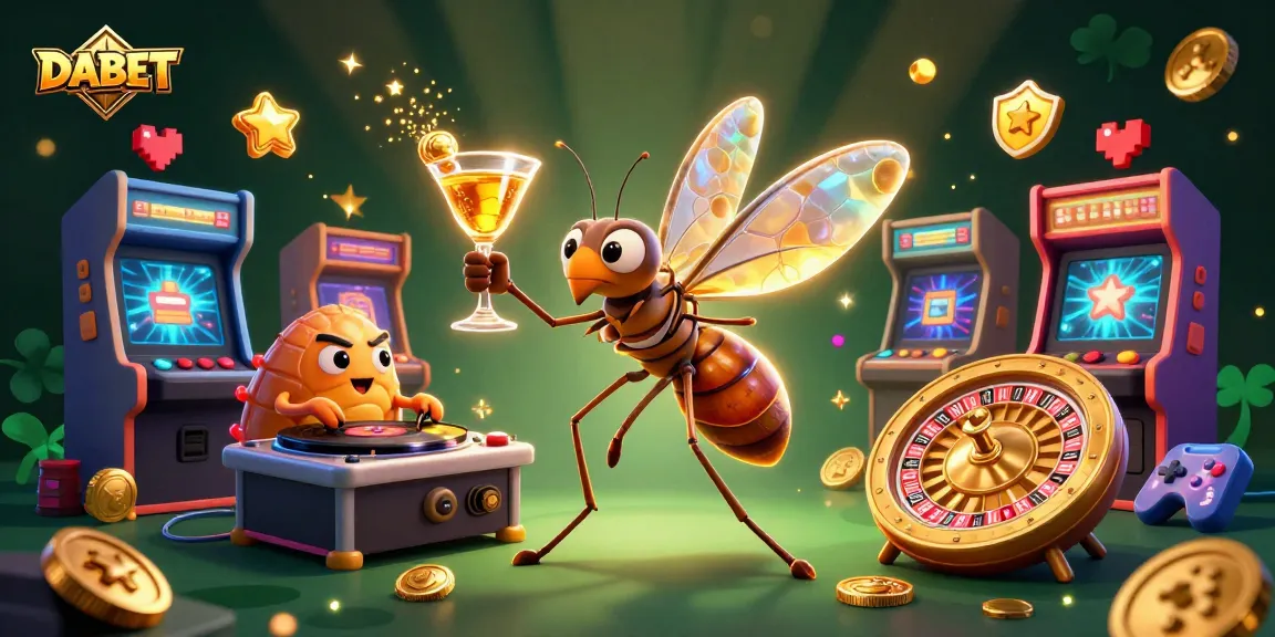 DABET casino's vibrant atmosphere comes alive with a frozen-in-amber mosquito and a trilobite DJ spinning thrilling games.