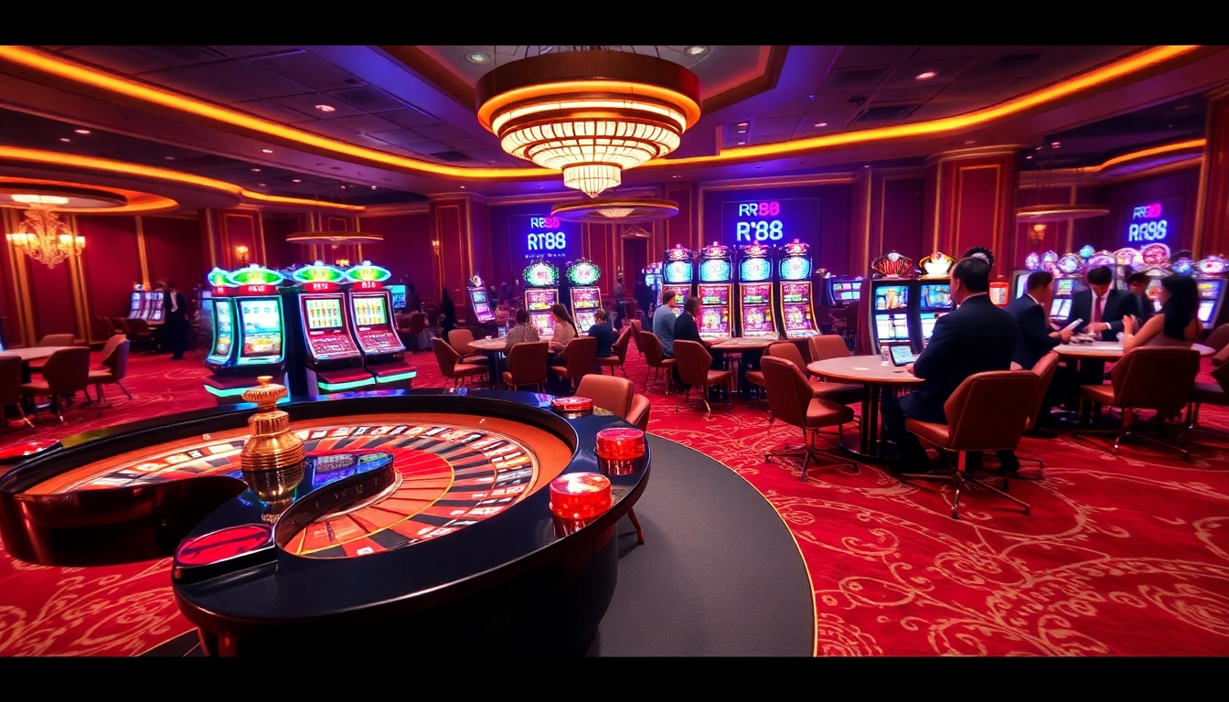 Players enjoying thrilling games at RR88 casino, showcasing excitement and professionalism.