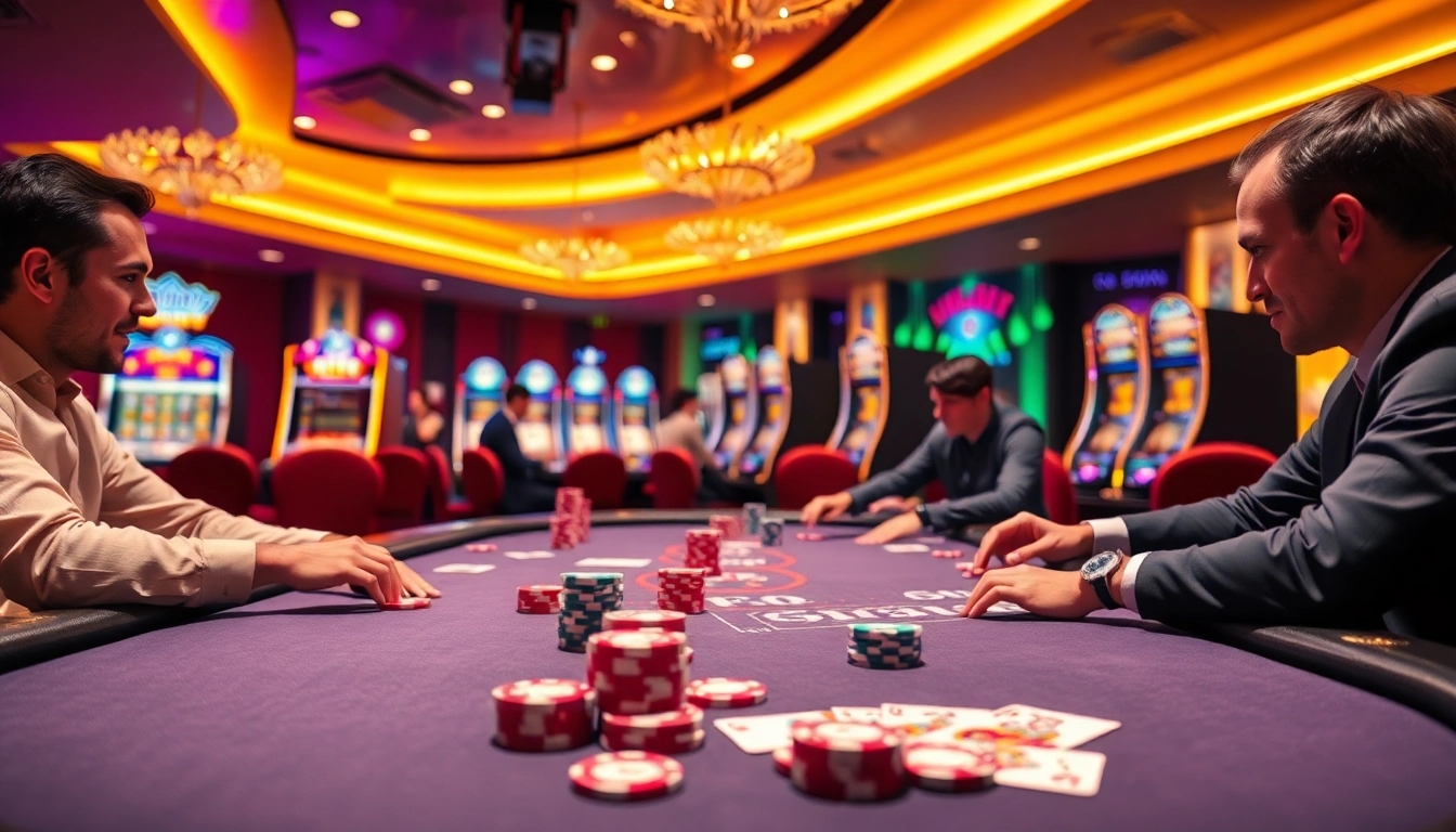 Engaging poker game at FO88.LTD casino featuring vibrant chips and luxury ambiance.