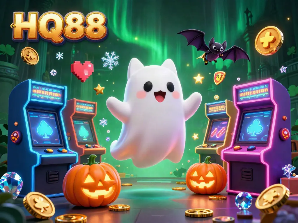Experience thrilling gameplay at HQ88 with a ghostly cat and vibrant casino elements.