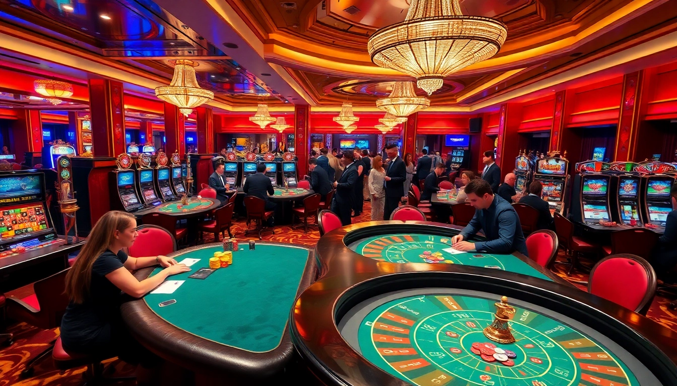 Sun88 players enjoying poker and slots in a luxurious casino environment.