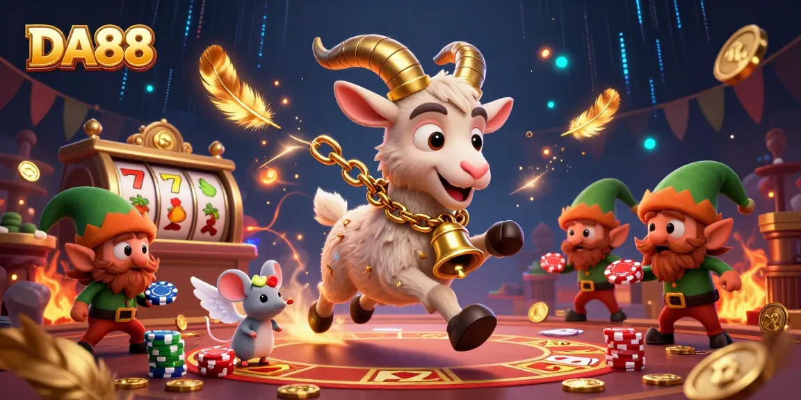 Experience the thrill at DA88's vibrant casino, with Krampus goat, angel mouse, and elf gremlins in action.