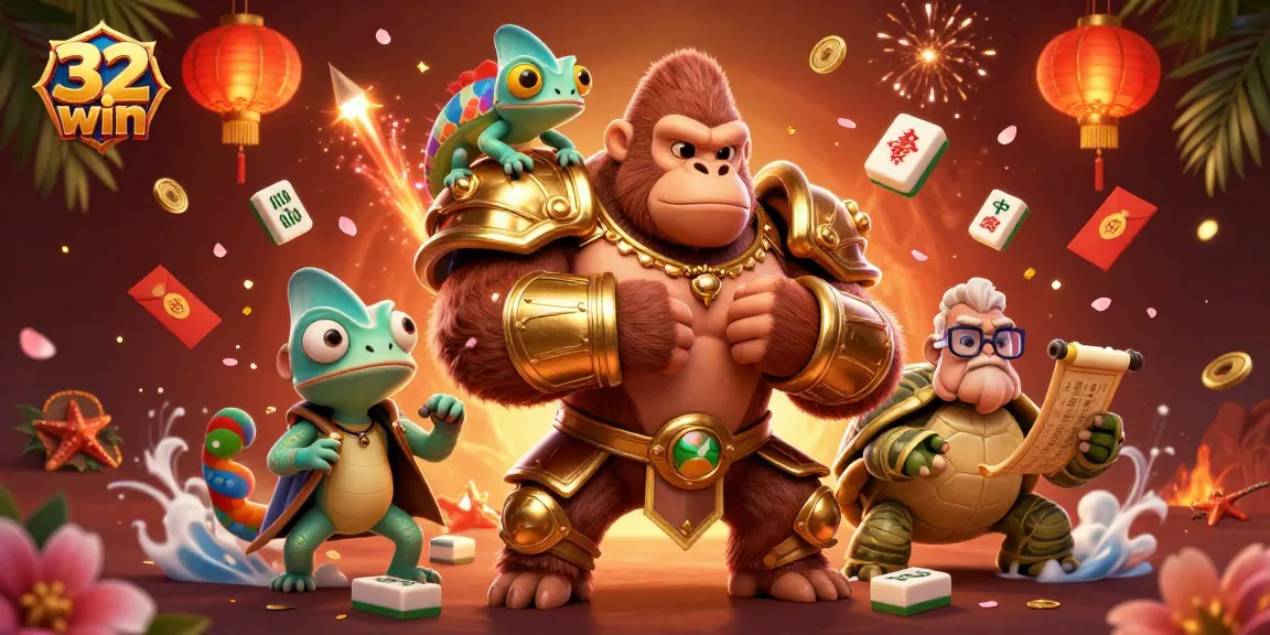 Experience thrilling gameplay at 32 win with dynamic 3D casino illustration featuring vibrant characters.