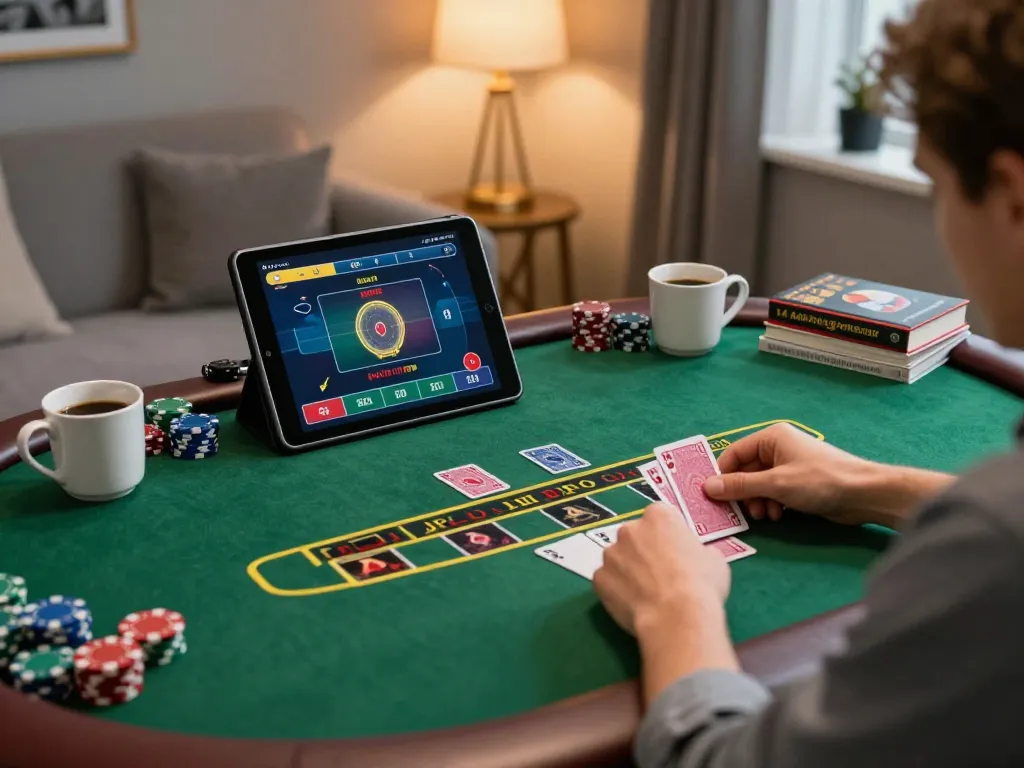 Player engaging with the BL555 online casino app for a thrilling blackjack experience at home.