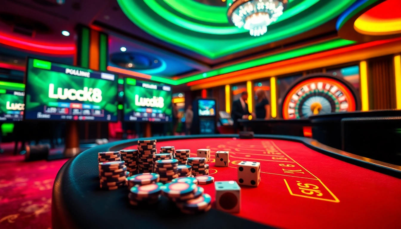 Experience LUCK8 with players rolling dice and engaging in high-stakes games at a luxurious casino table.