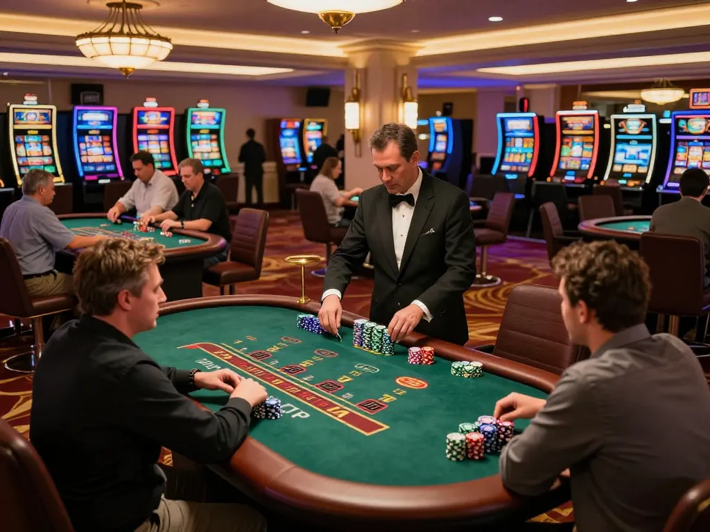Players engage in thrilling games at the lc888 casino floor, showcasing colorful chips and dynamic action.