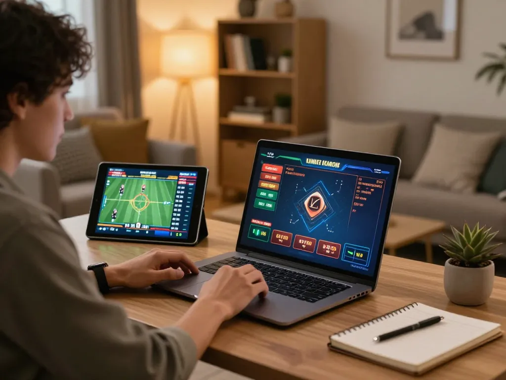 WW88 player engaging in live dealer games from a stylish home setup for strategic betting.