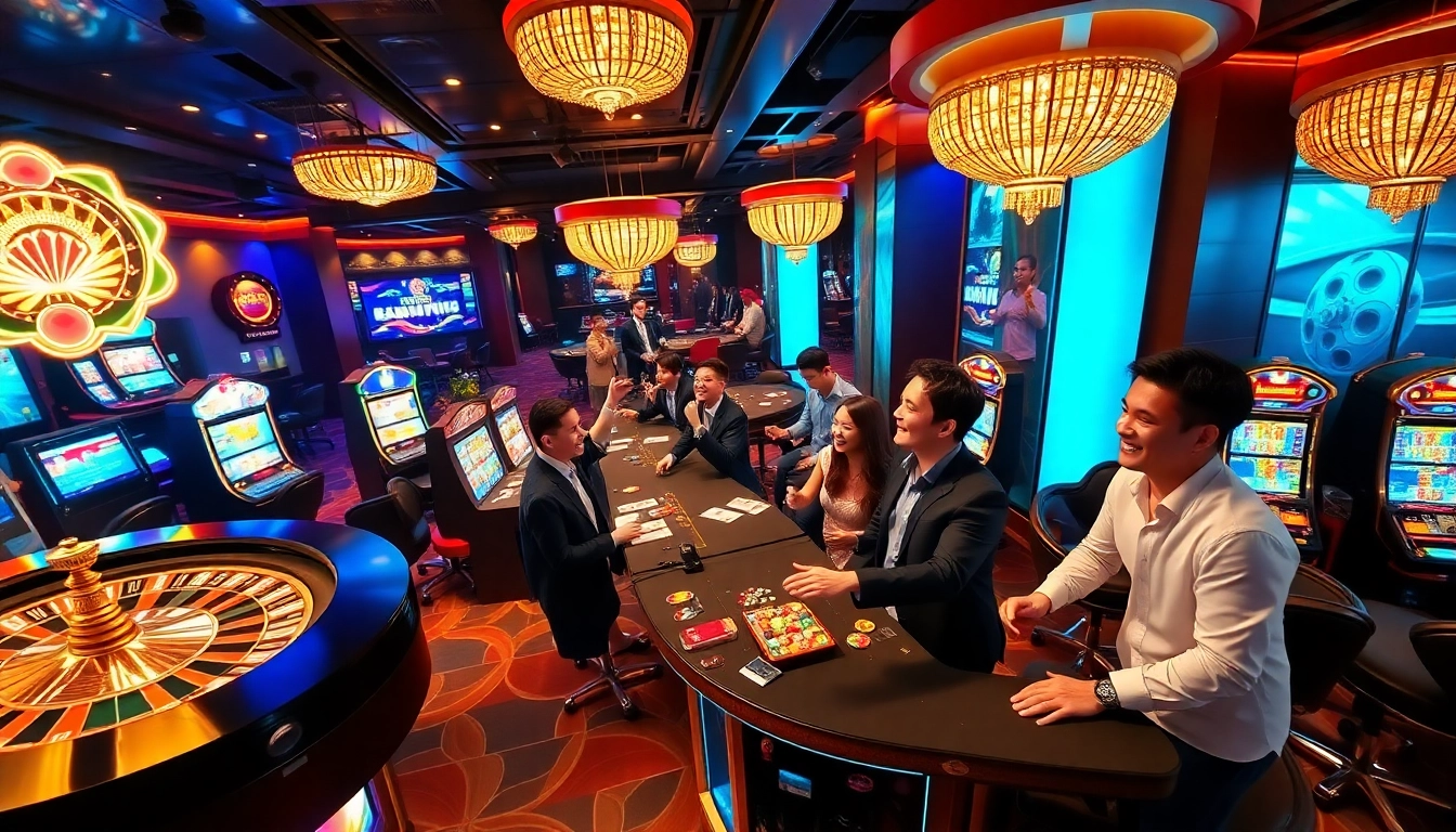 Players enjoying a vibrant casino scene, highlighting trust with Ku88 uy tín amidst exciting games.
