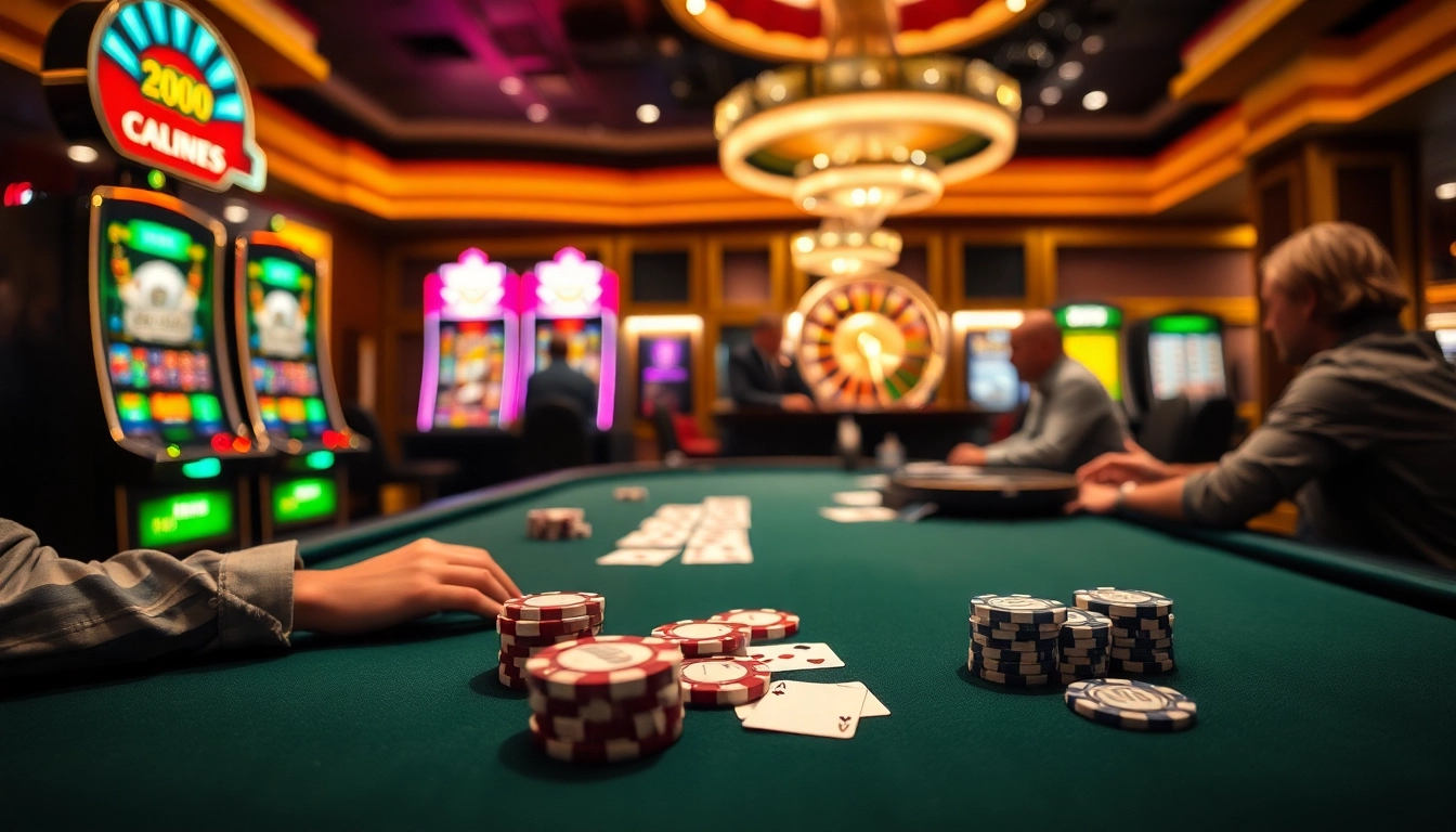 Luck8 players engaging at a vibrant casino table with chips and cards.